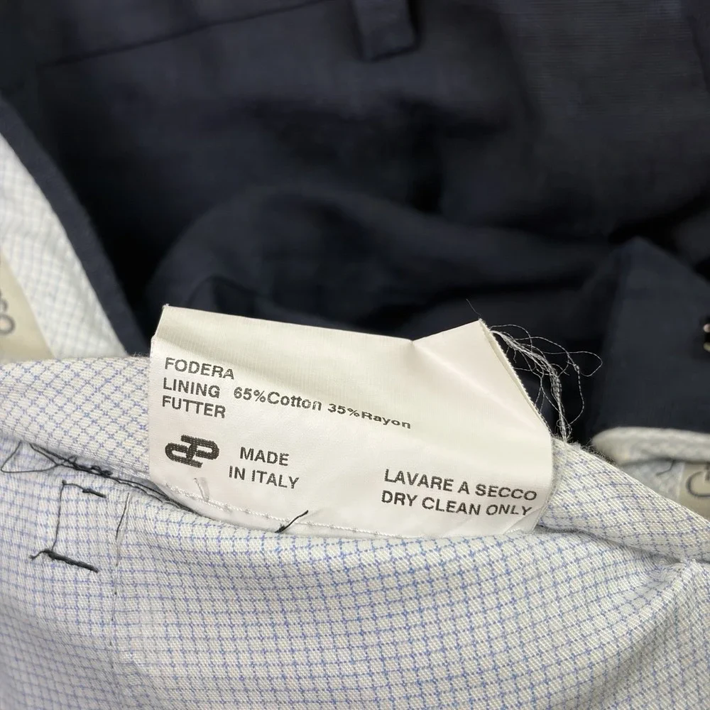 Gran Sasso 100% Flax Dress Pants Mens Size 34x32 Navy Blue Trousers Linen